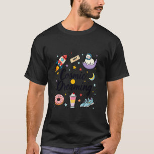 Kosmischer Träumender Weltraumkatze Mond Rakete St T-Shirt
