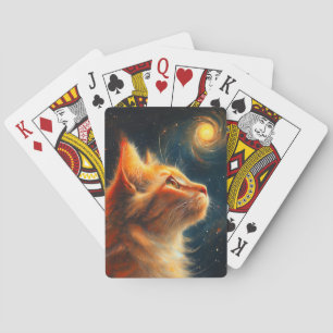 Kosmischer Träumer   Sternengucker-Kater mit Ingwe Spielkarten