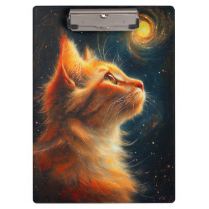 Kosmischer Träumer   Sternengucker-Kater mit rotem Klemmbrett