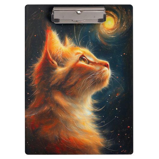 Kosmischer Träumer | Sternengucker-Kater mit rotem Klemmbrett (Vorderseite)