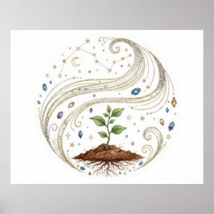 Kosmischer Wachstum Natur Pflanze mit Wurzeln und  Poster