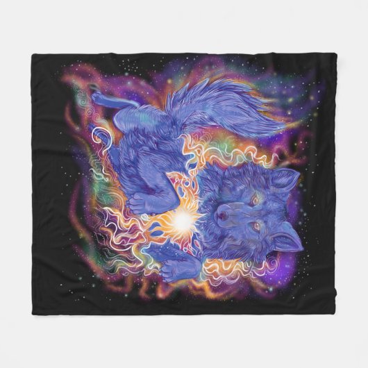 Kosmischer Wolf Fleecedecke (Vorderseite (Horizontal))