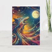 Kosmischer Wolf heult am Mondfisch Jeden Anlaß Karte (Vorderseite)