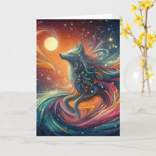 Kosmischer Wolf Jeden Anlaß Karte (Gelbe Blume)