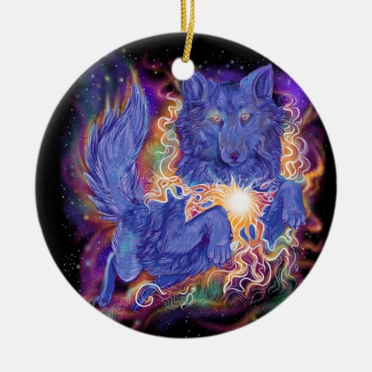 Kosmischer Wolf Keramik Ornament (Vorne)