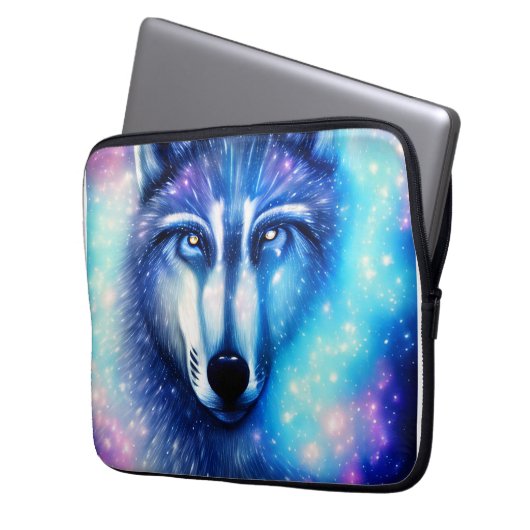 Kosmischer Wolf Laptopschutzhülle (Vorderseite Links)