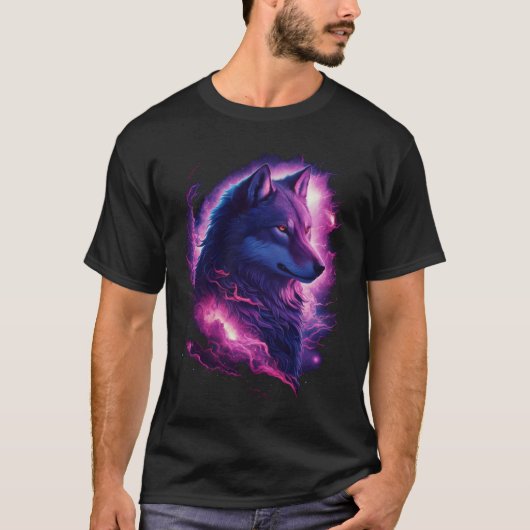 Kosmischer Wolf: Majestic Nature and Universe Fusi T-Shirt (Vorderseite)