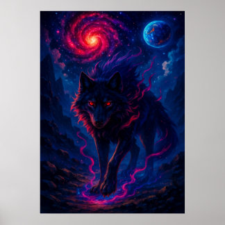 Kosmischer Wolf mit Galaxy Energy Fantasy Poster
