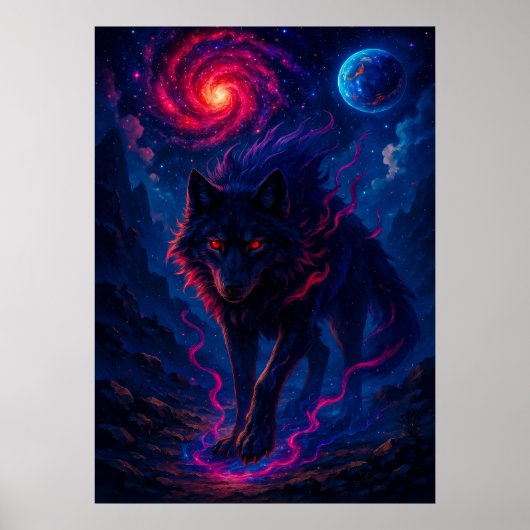 Kosmischer Wolf mit Galaxy Energy Fantasy Poster (Vorne)