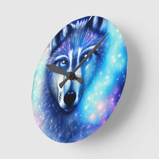 Kosmischer Wolf Runde Wanduhr (Winkel)