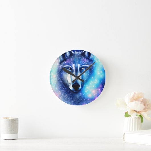 Kosmischer Wolf Runde Wanduhr (Zuhause)