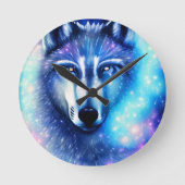 Kosmischer Wolf Runde Wanduhr (Vorderseite)
