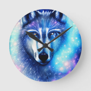 Kosmischer Wolf Runde Wanduhr