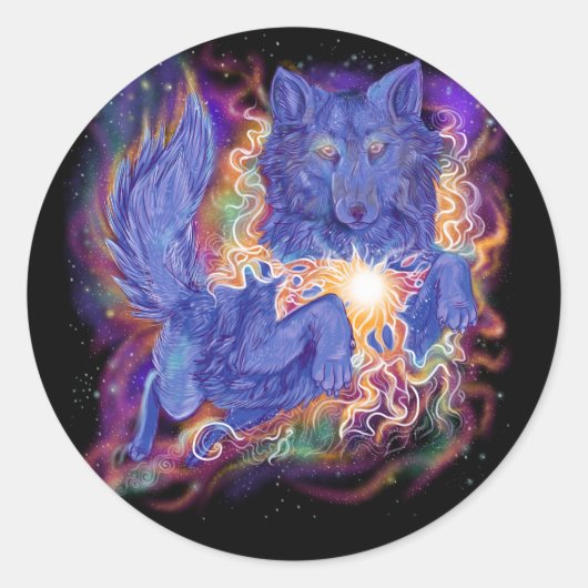 Kosmischer Wolf Runder Aufkleber (Vorderseite)