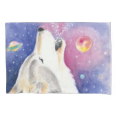 Kosmischer Wolf Wasserfarben Kunst Kissenbezug (Vorderseite)