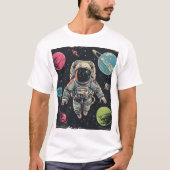 Kosmisches Abenteuer: Astronaut im farbenfrohen Ra T-Shirt (Vorderseite)