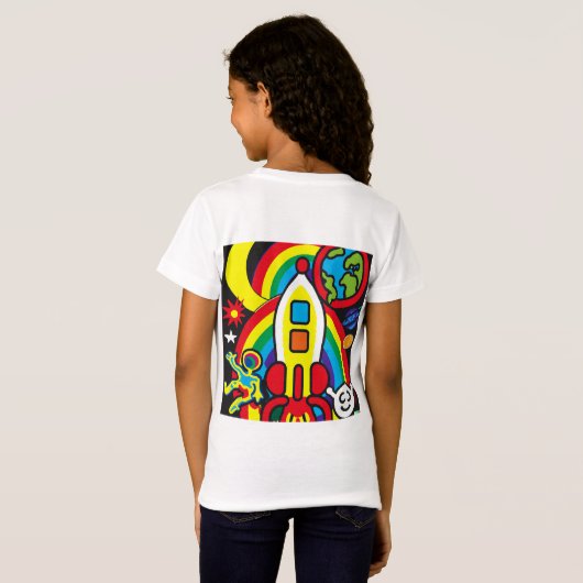 Kosmisches Abenteuer: Rainbow Rocket Launch T-Shirt (Schwarz voll)