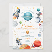 Kosmisches Abenteuer Watercolor Weltraum Geburtsta Einladung (Vorderseite)