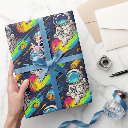Kosmisches Astronauten-Meteor-Fahr-Muster Geschenkpapier (Schenken)