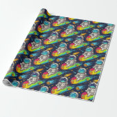 Kosmisches Astronauten-Meteor-Fahr-Muster Geschenkpapier (Ungerollt)