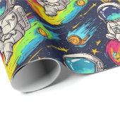 Kosmisches Astronauten-Meteor-Fahr-Muster Geschenkpapier (Rolleneckpunkt)