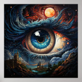 Kosmisches Auge mit Schloss und roter Sonne Poster (Vorne)