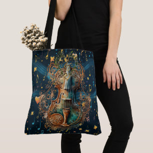 Kosmisches Blau und Gold Violine große Schultertas Tasche