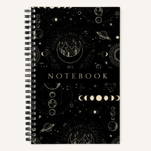 Kosmisches Cooles Schwarzes Notebook mit Monden un Notizblock