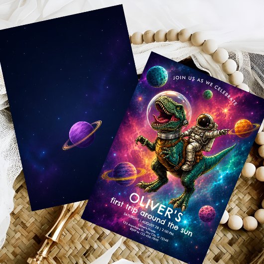 Kosmisches Dinosaurier 1. Geburtstag Einladung