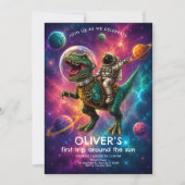 Kosmisches Dinosaurier 1. Geburtstag Einladung (Vorderseite)