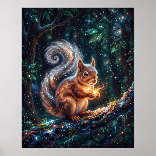 Kosmisches Eichhörnchen Sammelt Sternensaat Poster (Vorne)