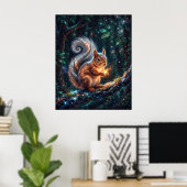 Kosmisches Eichhörnchen Sammelt Sternensaat Poster (Heimbüro)