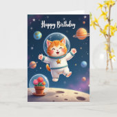 Kosmisches Geburtstagskatzen-Kartendesign Karte (Gelbe Blume)