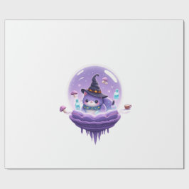 Kosmisches Hexenkatzen-Kristallkugel-Kawaii-Gesche Geschenkpapier