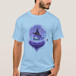 Kosmisches Hexenkatzen-Kristallkugel-Kawaii-Magie- T-Shirt