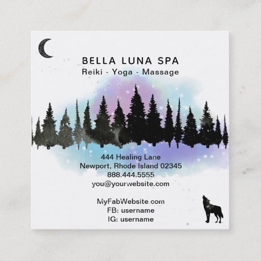 *~* Kosmisches Howling Wolf Regenbogen - Berg Sham Quadratische Visitenkarte (Rückseite)