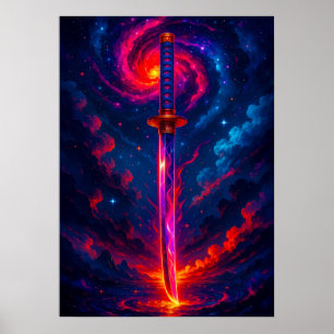 Kosmisches Katana-Schwert mit Galaxie-Energie-Fant Poster
