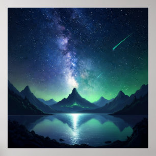Kosmisches Landschaftssee - Nacht Himmel Wandkunst Poster