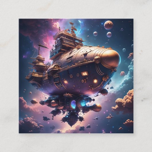 Kosmisches Piratenschiff im Weltraum Quadratische Visitenkarte (Vorderseite)