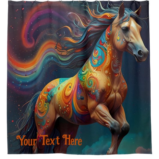 Kosmisches Psychedelisches Pferd: Surreale Reise Duschvorhang (Vorderseite)