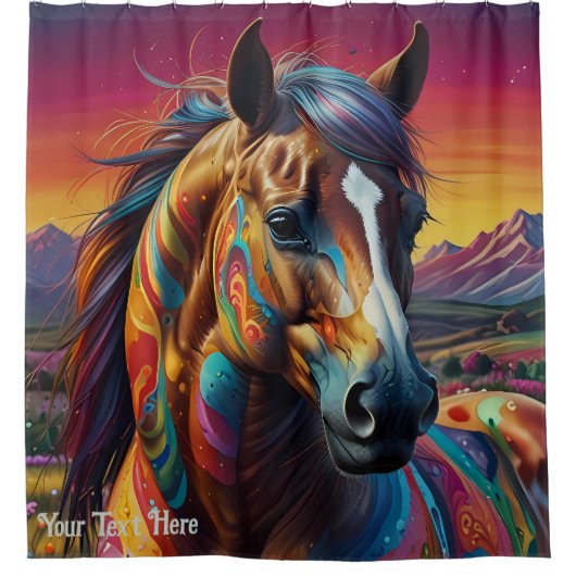 Kosmisches Psychedelisches Pferd: Surreale Reise Duschvorhang (Vorderseite)