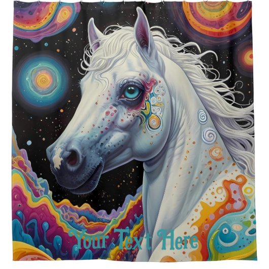 Kosmisches Psychedelisches Pferd: Surreale Reise Duschvorhang (Vorderseite)