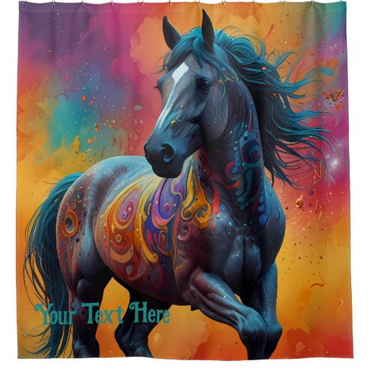 Kosmisches Psychedelisches Pferd: Surreale Reise Duschvorhang (Vorderseite)
