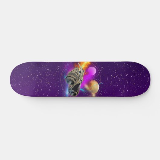 Kosmisches Raumschiff & Planeten Lila Retro-Univer Skateboard (Horizontal)