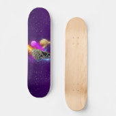Kosmisches Raumschiff & Planeten Lila Retro-Univer Skateboard (Vorderseite)