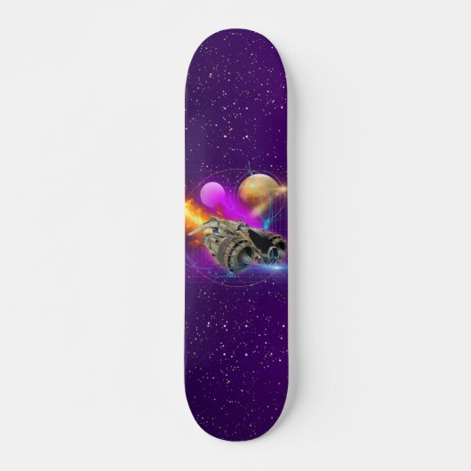 Kosmisches Raumschiff & Planeten Lila Retro-Univer Skateboard (Vorne)