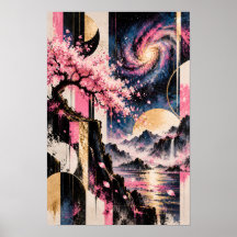 Kosmisches Sakura Mond-Geometrie Rosa Gold Mond Ku