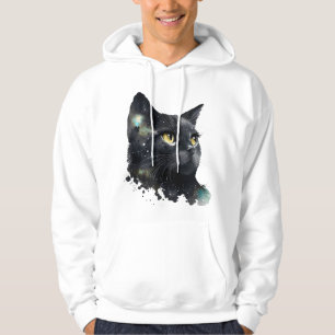 Kosmisches schwarzes Katze-Wasserfarben-T-Shirt –  Hoodie