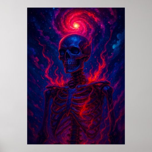 Kosmisches Skelett mit Fiery Energy Galaxy Fantasy Poster (Vorne)