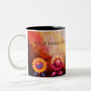 Kosmisches Sonnenblumen-Tasse - Personalisiertes G Zweifarbige Tasse